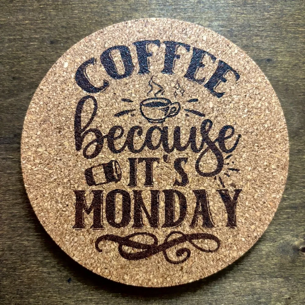 Coffee Quote Laser Engraved Cork Coaster #4